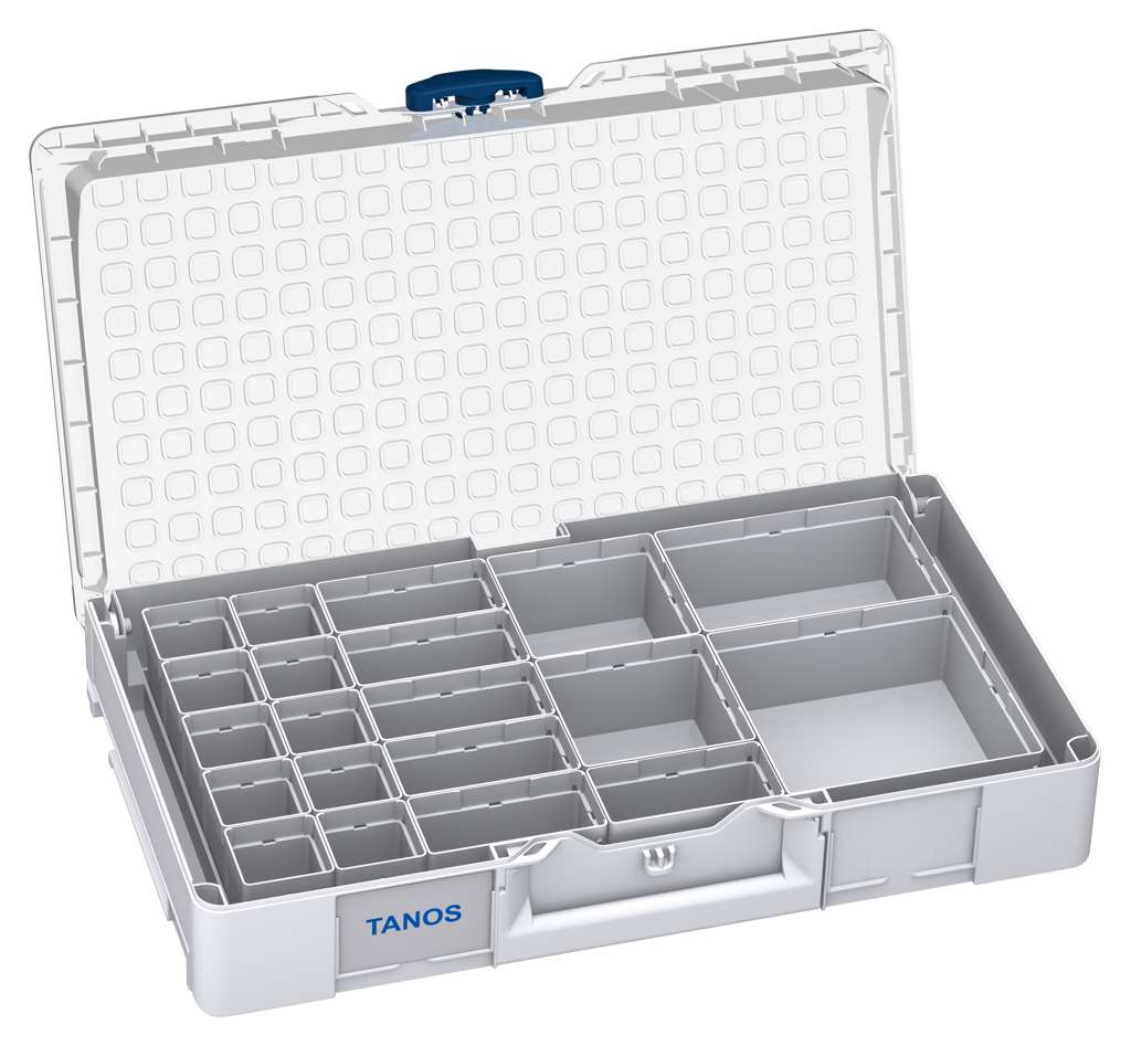 Systainer³ Organizer L 89 with 20 Insert Boxes, Light Grey with Transparent lid and Sapphire Blue catches