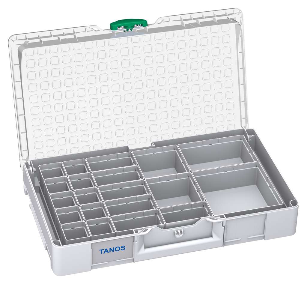 Systainer³ Organizer L 89 with 20 Insert Boxes, Light Grey with Transparent lid and Signal Green catches
