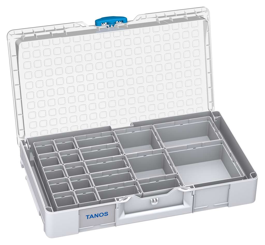 Systainer³ Organizer L 89 with 20 Insert Boxes, Light Grey with Transparent lid and Sky Blue catches