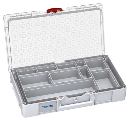 Systainer³ Organizer L 89 with 10 Insert Boxes, Light Grey with Transparent lid and Carmine Red catches