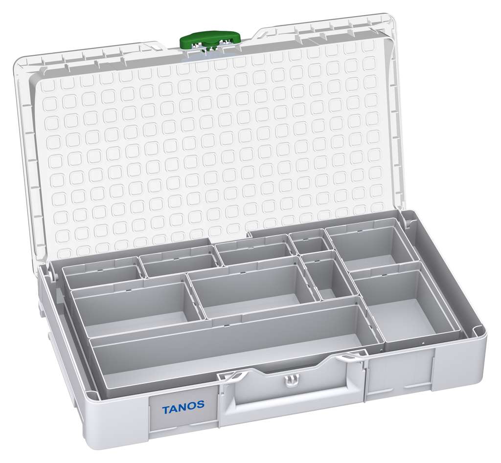 Systainer³ Organizer L 89 with 10 Insert Boxes, Light Grey with Transparent lid and Emerald Green catches