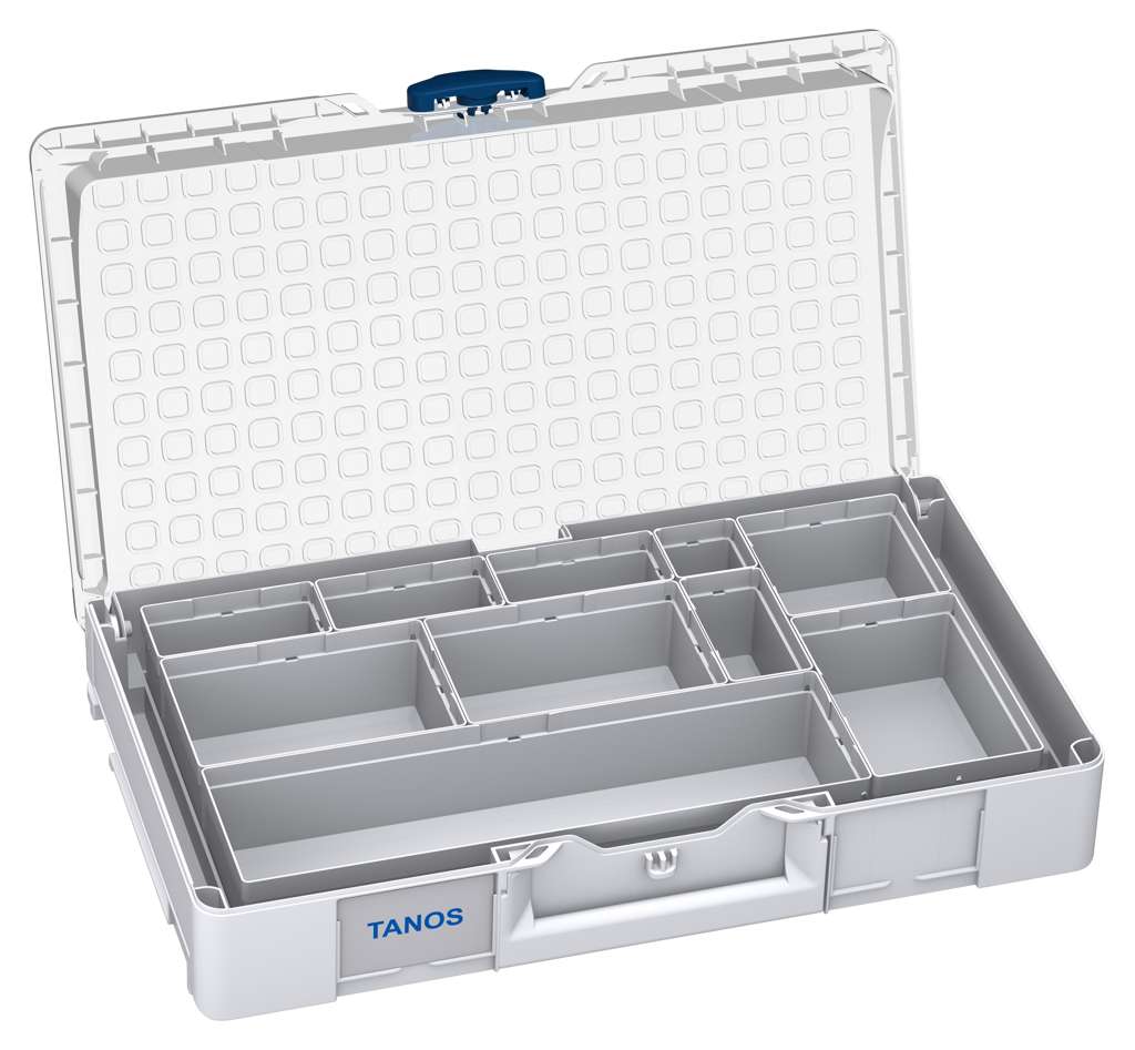 Systainer³ Organizer L 89 with 10 Insert Boxes, Light Grey with Transparent lid and Sapphire Blue catches