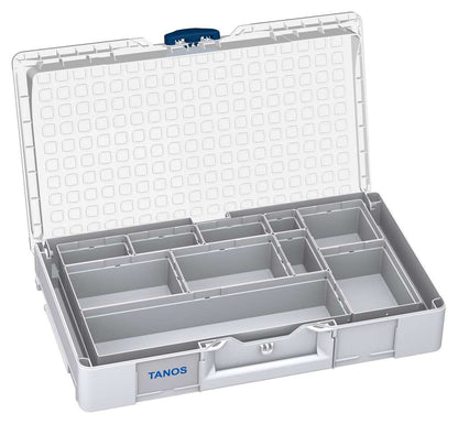 Systainer³ Organizer L 89 with 10 Insert Boxes, Light Grey with Transparent lid and Sapphire Blue catches
