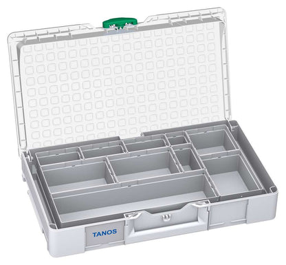 Systainer³ Organizer L 89 with 10 Insert Boxes, Light Grey with Transparent lid and Signal Green catches