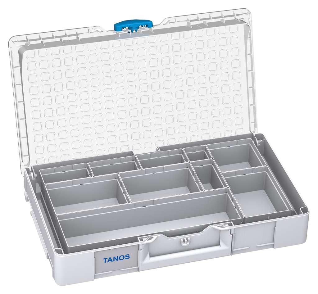 Systainer³ Organizer L 89 with 10 Insert Boxes, Light Grey with Transparent lid and Sky Blue catches