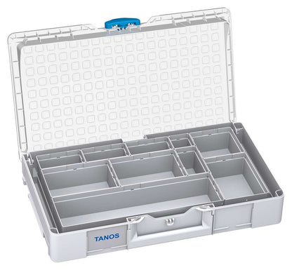 Systainer³ Organizer L 89 with 10 Insert Boxes, Light Grey with Transparent lid and Sky Blue catches