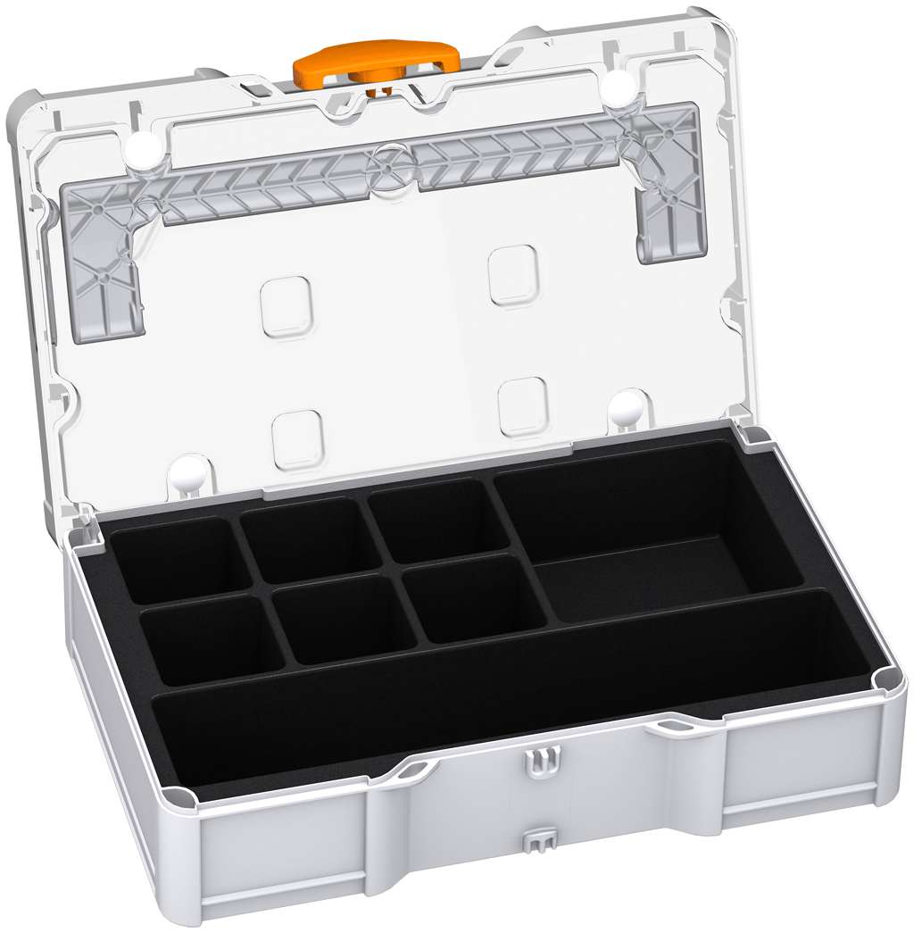 Universal-Systainer³ S 76 Transparent Lid, Light Grey with Transparent lid and Deep Orange catches